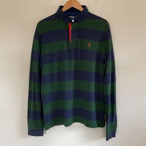Polo Ralph Lauren Striped Rugby Shirt Mens XL Green Blue Custom Fit Long Sleeve